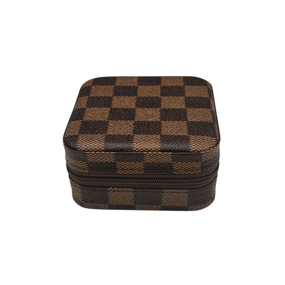 Checker Pattern PU Leather Jewelry Box  Travel Jewelry Organizer